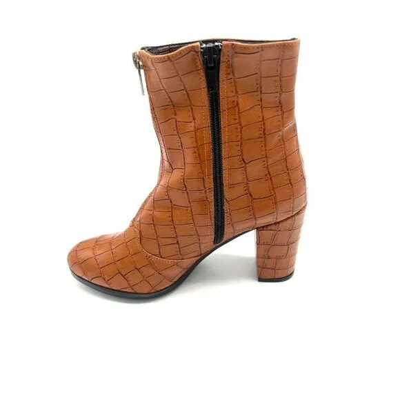 Stylishly Bold Women's Faux Croc Print High Heels Mid Calf Boots for a Perfect