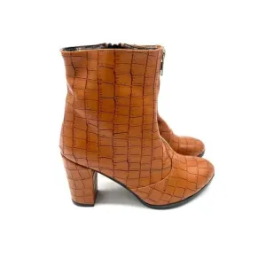 Stylishly Bold Women's Faux Croc Print High Heels Mid Calf Boots for a Perfect