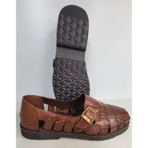 SUNSTEPS Hand Woven Mens Huarache Leather‎ Sandals 10 Buckle Limited Use Brown