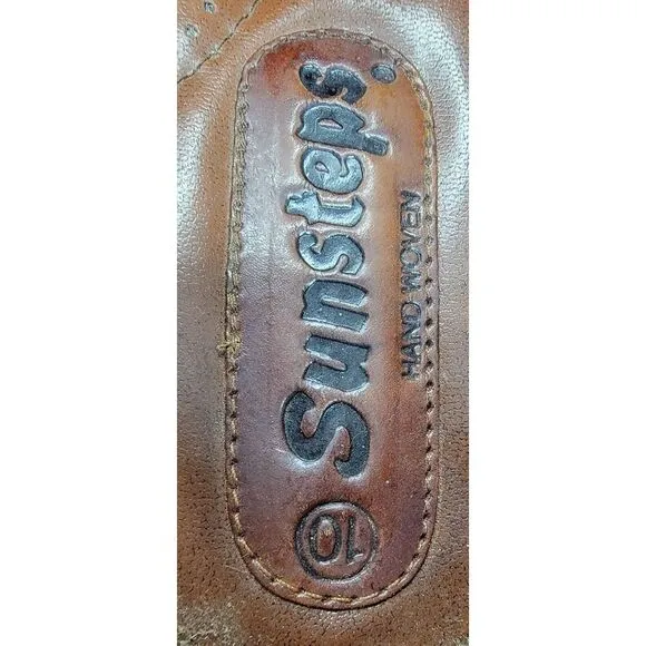 SUNSTEPS Hand Woven Mens Huarache Leather‎ Sandals 10 Buckle Limited Use Brown