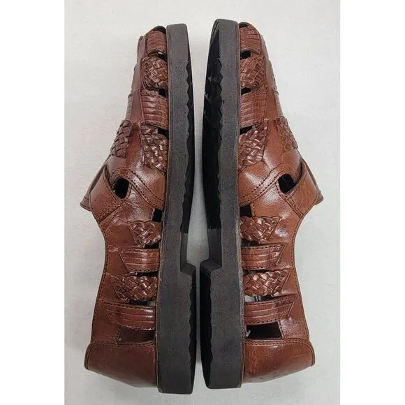 SUNSTEPS Hand Woven Mens Huarache Leather‎ Sandals 10 Buckle Limited Use Brown