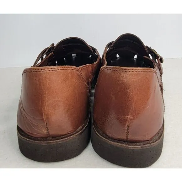SUNSTEPS Hand Woven Mens Huarache Leather‎ Sandals 10 Buckle Limited Use Brown