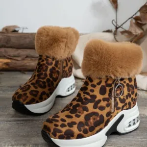 🆕️Super Cute Fashion Side Zipper Leopard Platform Boots