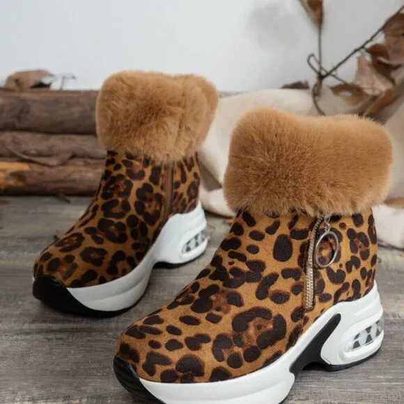 🆕️Super Cute Fashion Side Zipper Leopard Platform Boots