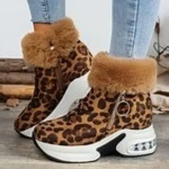🆕️Super Cute Fashion Side Zipper Leopard Platform Boots