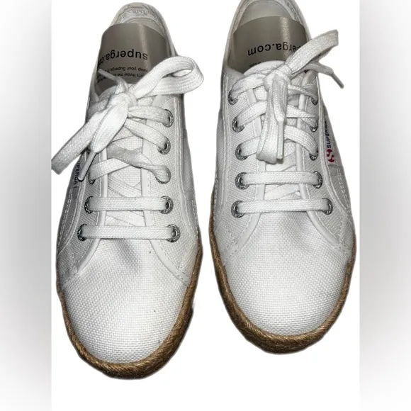 Superga White Canvas Lace Espadrille Platform Sneakers US 7.5 EU 38