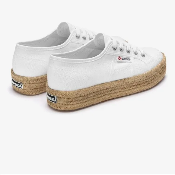 Superga White Canvas Lace Espadrille Platform Sneakers US 7.5 EU 38