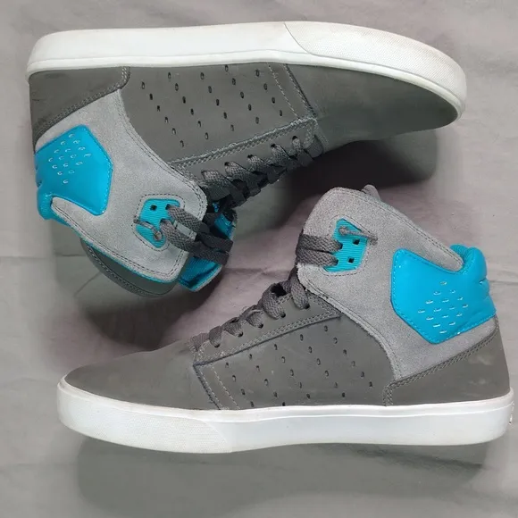 Supra High Top Sneakers Size 10 Gray Blue Atom Skate Shoes