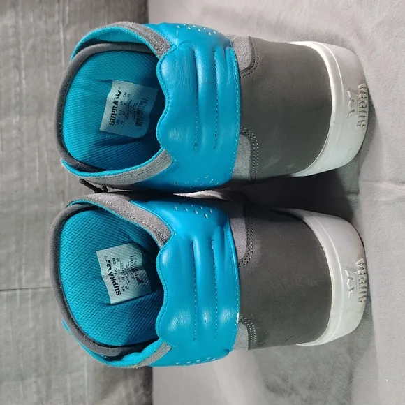 Supra High Top Sneakers Size 10 Gray Blue Atom Skate Shoes