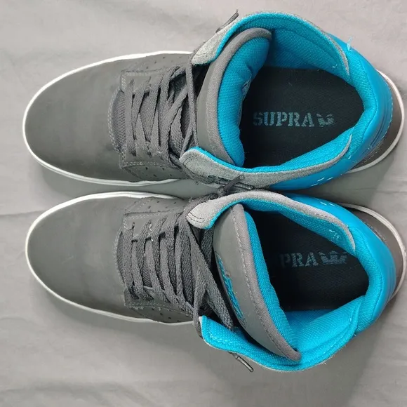 Supra High Top Sneakers Size 10 Gray Blue Atom Skate Shoes