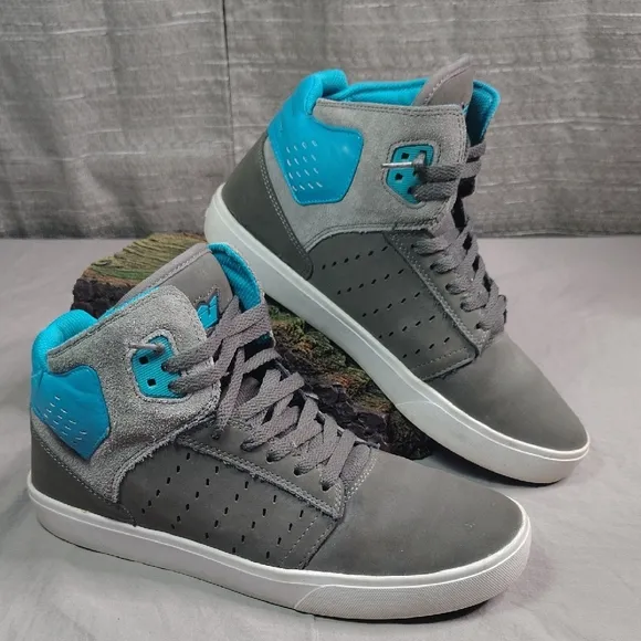 Supra High Top Sneakers Size 10 Gray Blue Atom Skate Shoes
