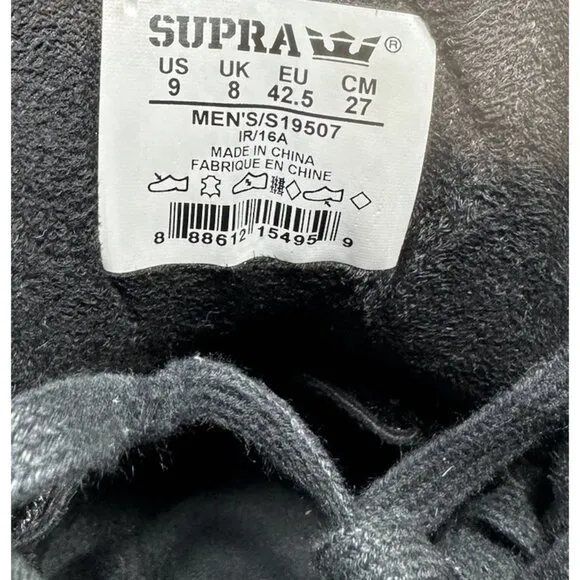 Supra Muska 001 Skytop Gunmetal Black Skate Shoes Men’s Size 9 High Top