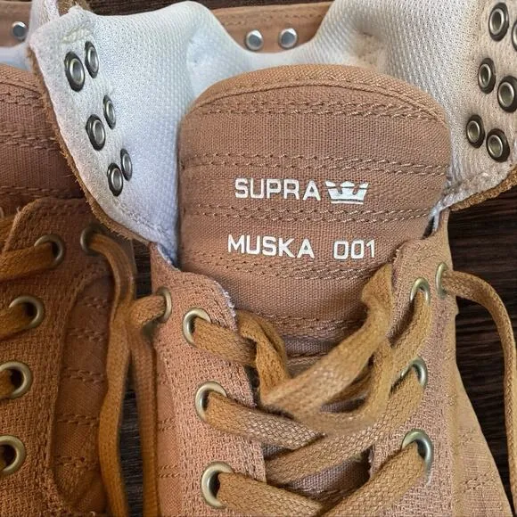Supra Muska High Top Sneakers 001 Skytop Size 6.5 Mens Khaki Tan Canvas EUC