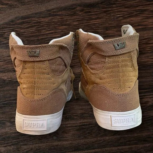 Supra Muska High Top Sneakers 001 Skytop Size 6.5 Mens Khaki Tan Canvas EUC