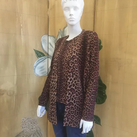 Sutton Cashmere cardigan animal cheetah print new with tags