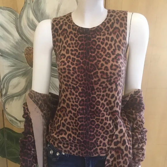 Sutton Cashmere cardigan animal cheetah print new with tags