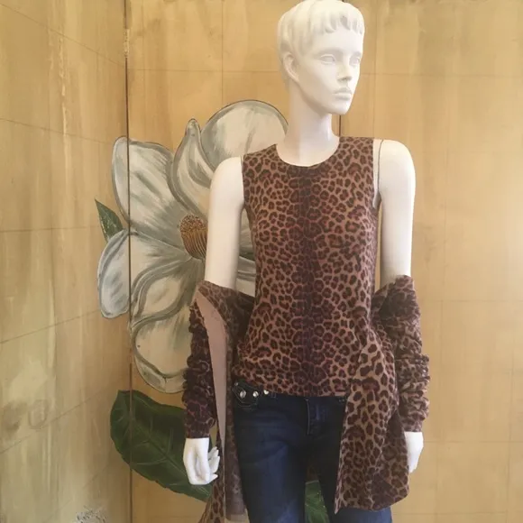 Sutton Cashmere cardigan animal cheetah print new with tags