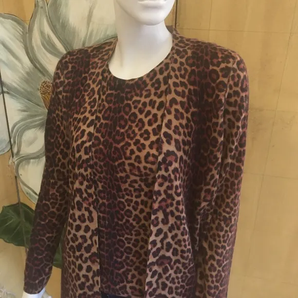Sutton Cashmere cardigan animal cheetah print new with tags