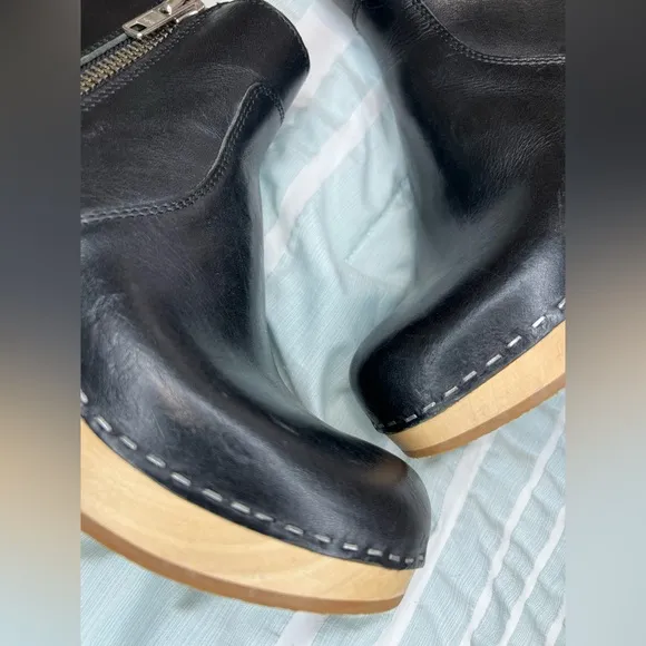 Swedish Hasbeens Toffel Womens Zip It Emy Clog Bootie Black Leather size 38