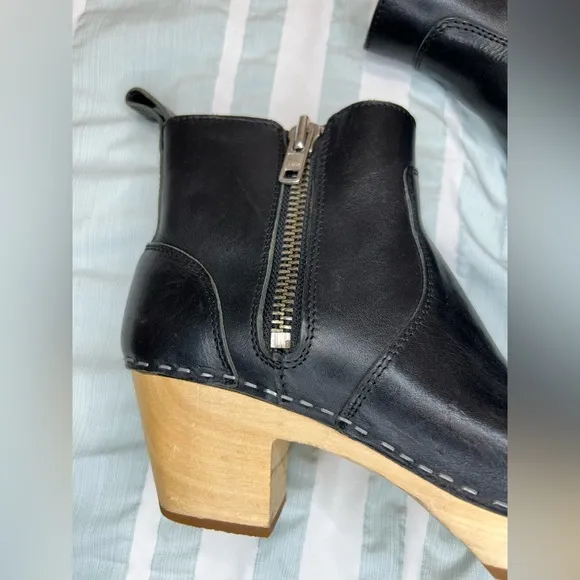 Swedish Hasbeens Toffel Womens Zip It Emy Clog Bootie Black Leather size 38