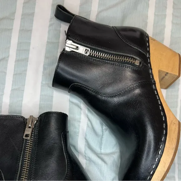Swedish Hasbeens Toffel Womens Zip It Emy Clog Bootie Black Leather size 38
