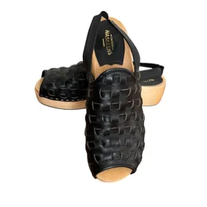 Swedish Hasbeens Wooden Woven Leather Platform Sandals Black Size 37