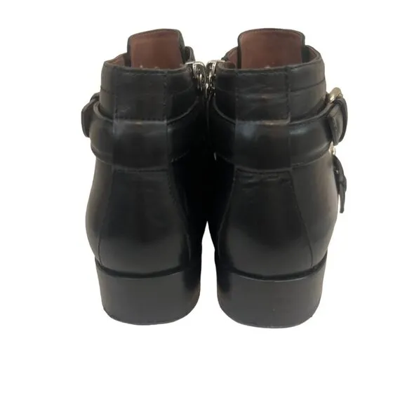 Tabitha Simmons Black Leather Double Buckle Pointy Ankle Boots Size 5.5 /6