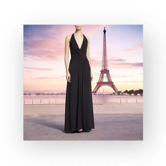 Tadashi Shoji ❤︎ Glamorous Mesh Tulle Halter Draped Gown Dress ❤︎ Black ❤︎ XS