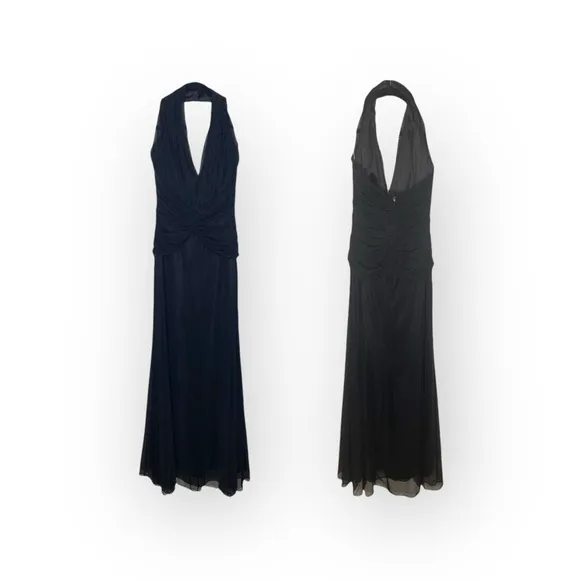 Tadashi Shoji ❤︎ Glamorous Mesh Tulle Halter Draped Gown Dress ❤︎ Black ❤︎ XS