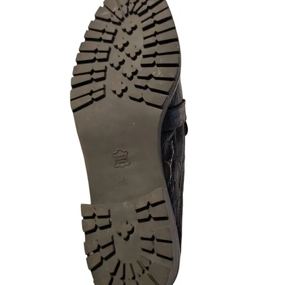 Talbot's Brown Leather Croc Design Made in Brazil Round Toe Loafer Mule Sz 8.5B