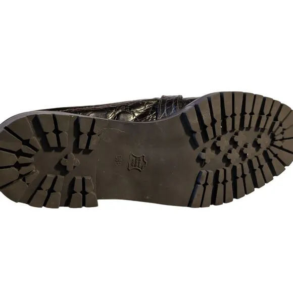 Talbot's Brown Leather Croc Design Made in Brazil Round Toe Loafer Mule Sz 8.5B