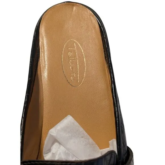 Talbot's Brown Leather Croc Design Made in Brazil Round Toe Loafer Mule Sz 8.5B