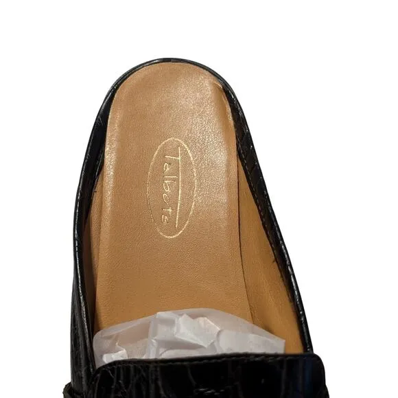 Talbot's Brown Leather Croc Design Made in Brazil Round Toe Loafer Mule Sz 8.5B