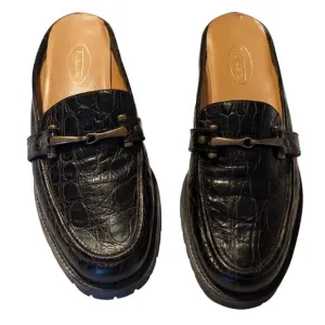 Talbot's Brown Leather Croc Design Made in Brazil Round Toe Loafer Mule Sz 8.5B