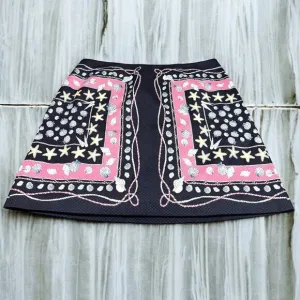 Talbots Woman's Skirt Sz 16W Seashell Print Cotton Pique Navy Pink Rope NEW