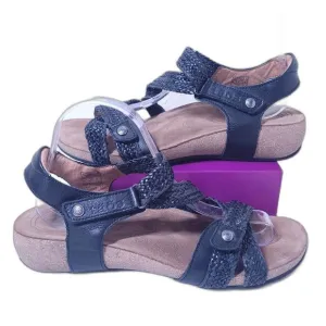 TAOS Trulie Womens Size 10-10.5 Sandals Strappy Black Leather Cork Wedge Comfort