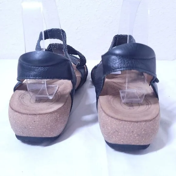 TAOS Trulie Womens Size 10-10.5 Sandals Strappy Black Leather Cork Wedge Comfort