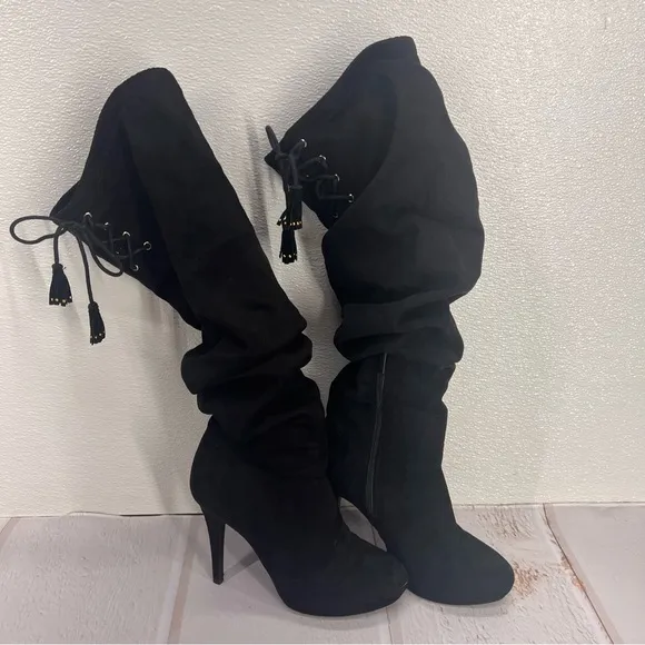 Thalia Sodi Brisa Women Gray Knee HighBoot, Black, Size 7