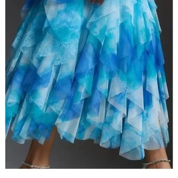 The Chéri Ruffled Tulle Midi Skirt by Anthropologie Blue size 2X