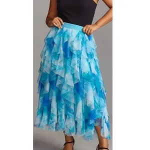 The Chéri Ruffled Tulle Midi Skirt by Anthropologie Blue size 2X