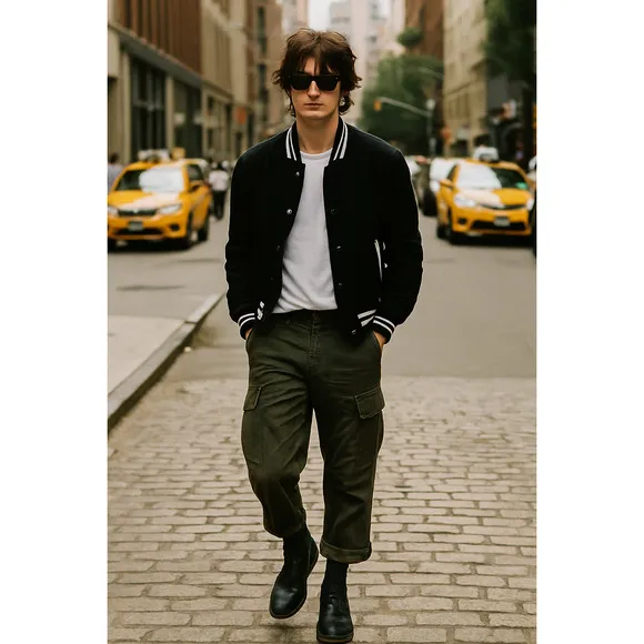 The Kooples Sport Black Varsity Jacket | Parisian Preppy Streetwear Minimalist