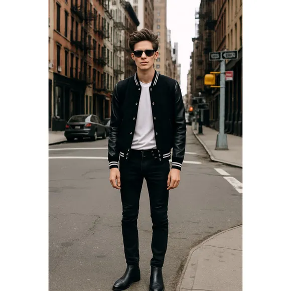 The Kooples Sport Black Varsity Jacket | Parisian Preppy Streetwear Minimalist