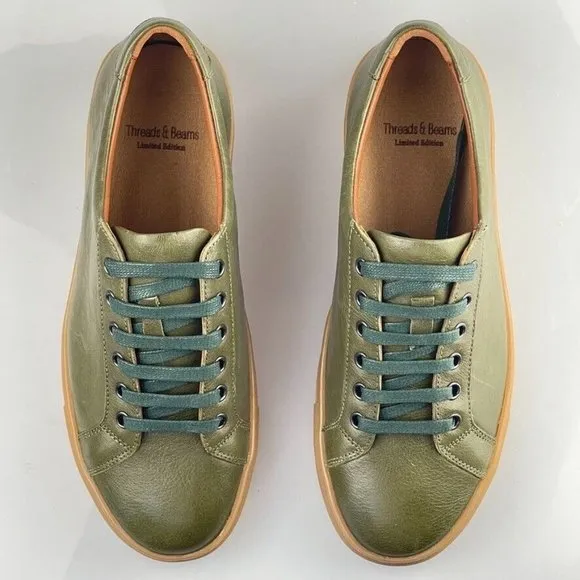 Threads &amp; Beams Shoes Cup-Sole Trainer Green Leather  Men's Size 7B