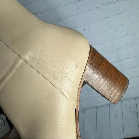 Thursday Boot Co cream smooth leather mid calf round toe heel boots size 8 new