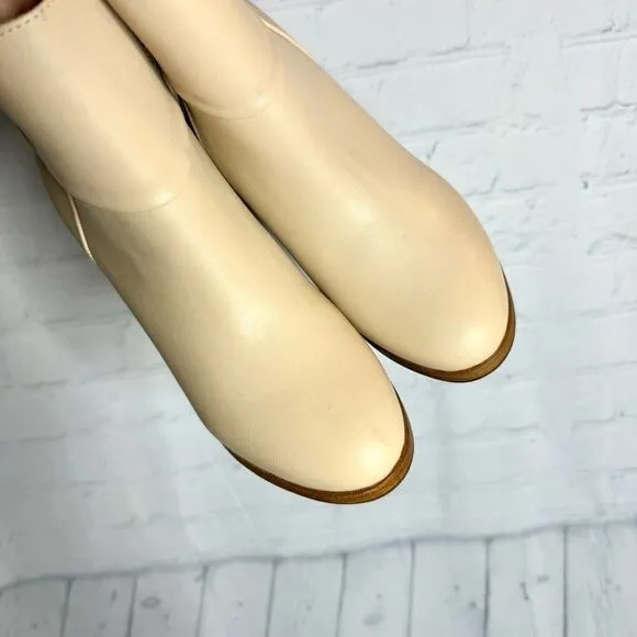 Thursday Boot Co cream smooth leather mid calf round toe heel boots size 8 new
