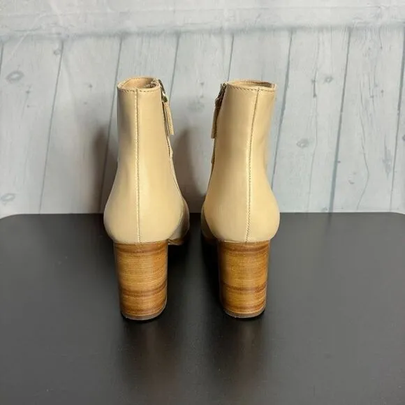 Thursday Boot Co cream smooth leather mid calf round toe heel boots size 8 new