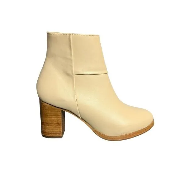 Thursday Boot Co cream smooth leather mid calf round toe heel boots size 8 new