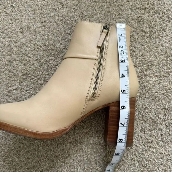 Thursday Boot Co cream smooth leather mid calf round toe heel boots size 8 new
