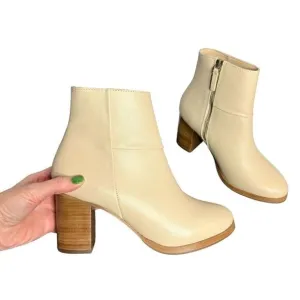 Thursday Boot Co cream smooth leather mid calf round toe heel boots size 8 new