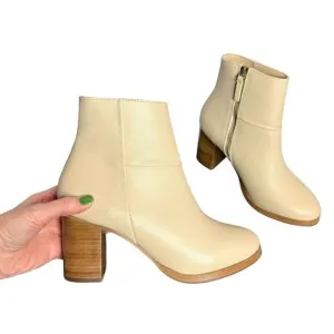 Thursday Boot Co cream smooth leather mid calf round toe heel boots size 8.5 new